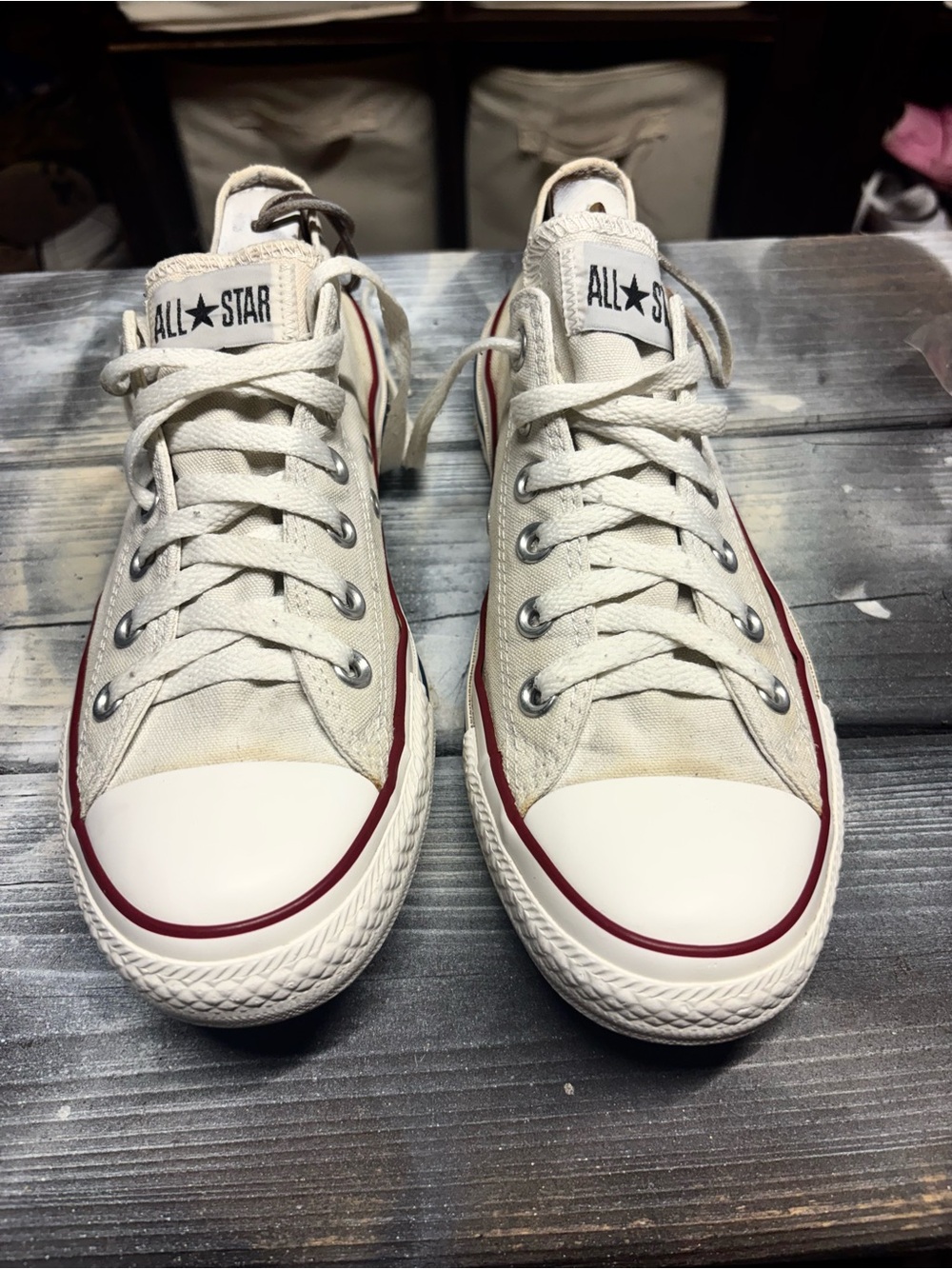 Converse All Star Low Top Sneakers in White with Red Trim